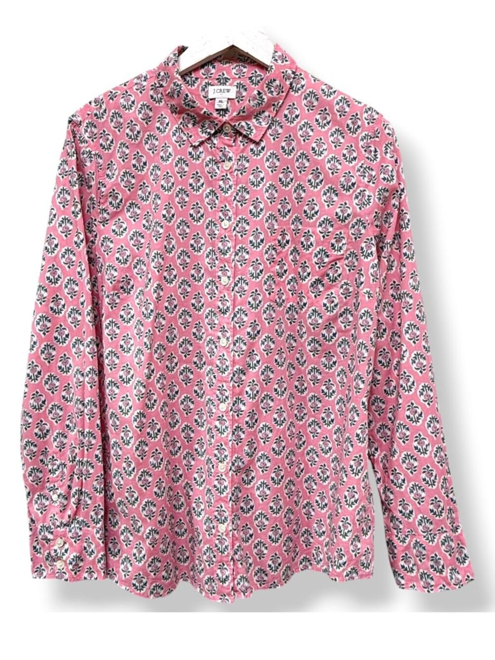 J.Crew Womens Pink India Print Shirt XL Long Sleeve Button Up Cotton Blouse